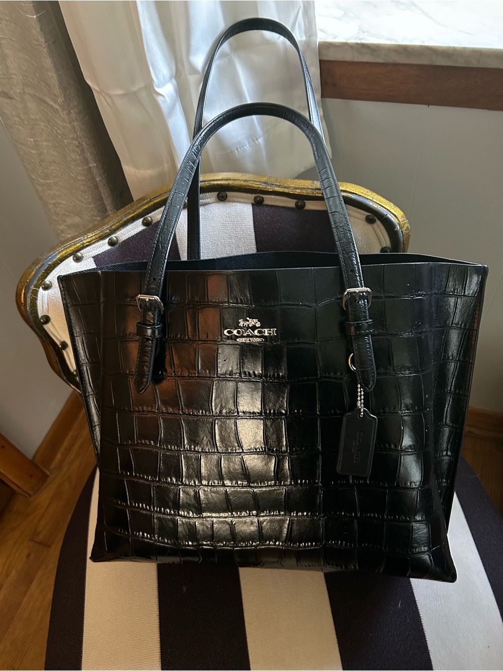 Coach Black Croc-Embossed Leather Laptop Tote